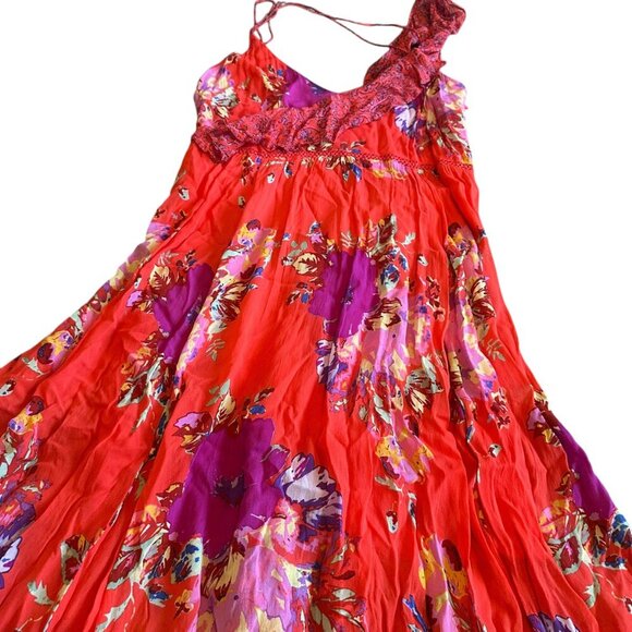 Maeve Anthropologie Grecia Ruffle Floral Chiffon Dress Asymmetrical Size 8 Women - Picture 6 of 12